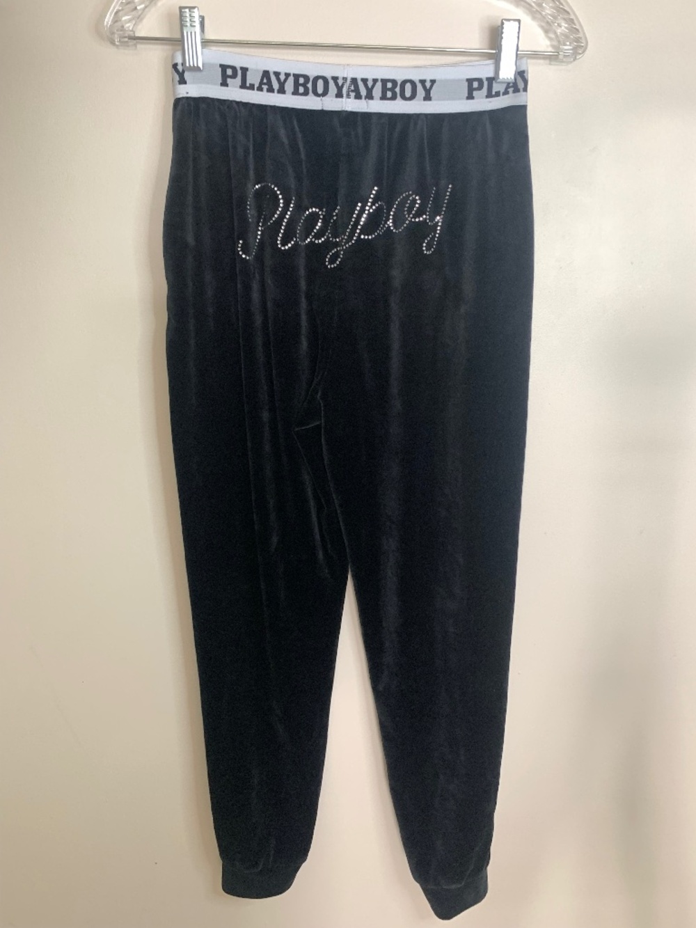Playboy Black Velour Joggers XS